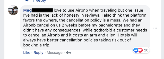 Críticas ruins de clientes airbnb