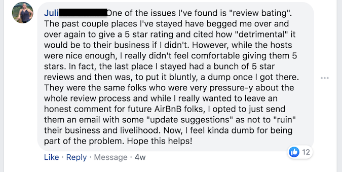 Críticas ruins de clientes airbnb