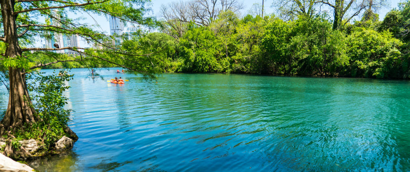 Pessoas nadam e aproveitam Barton Springs em Austin, Texas