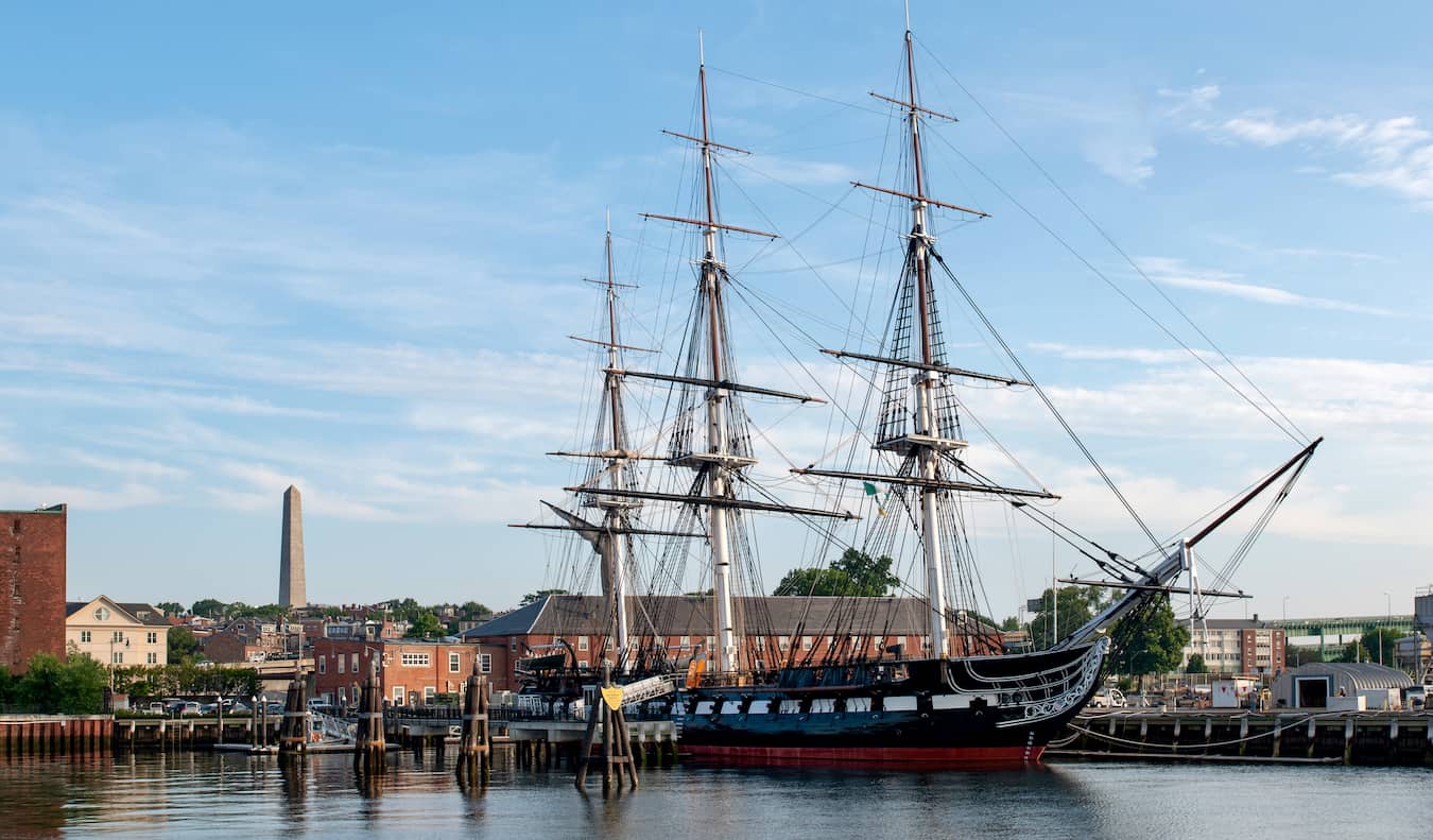Historical Ship USS Constitution, em pé na doca em Boston, EUA