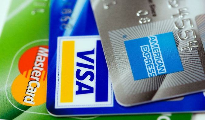 Variedade de cartões de crédito para negócios, incluindo Visa, MasterCard e American Express Cards