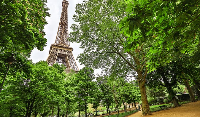 Eiffel Tower, quebrando verduras nos campos pantanosos, Paris