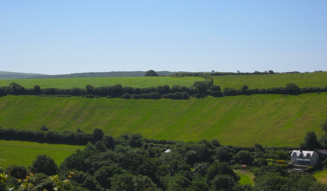 Área rural pastoral na Cornualha, Inglaterra