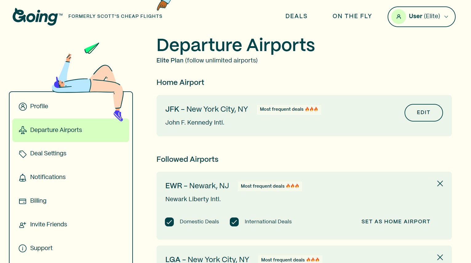 A captura de tela do site de viagens que mostra os aeroportos JFK e Newark selecionados como aeroportos de partida.