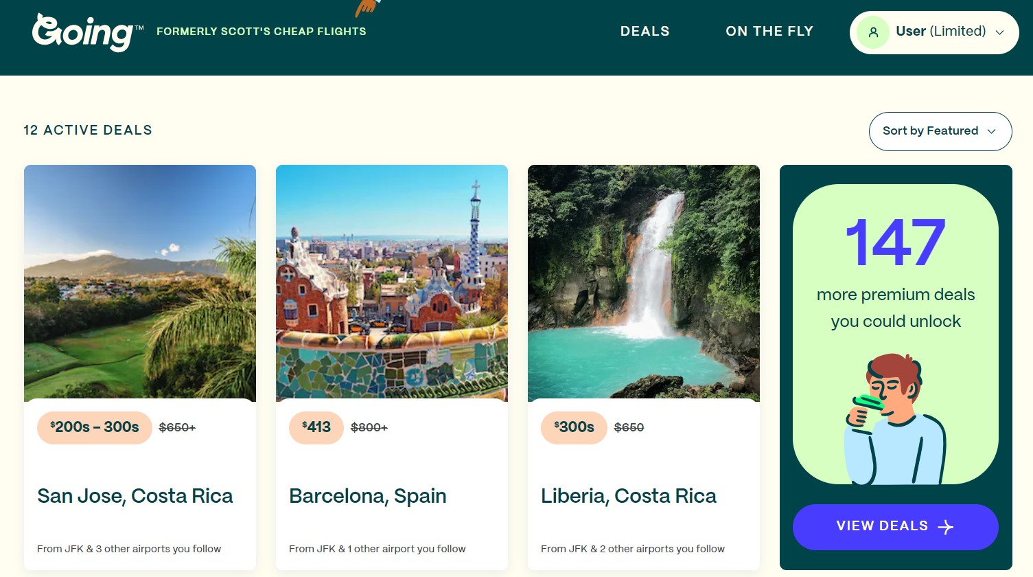 Captura de tela do site de viagens, que mostra 12 ofertas ativas em voos dentro da estrutura de associação limitada