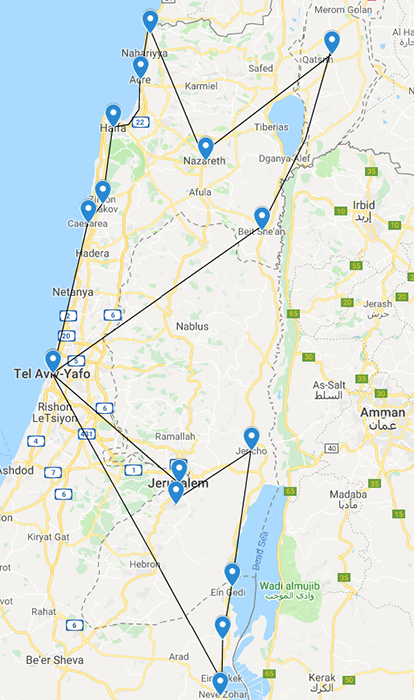 Mapear com a rota proposta para Israel
