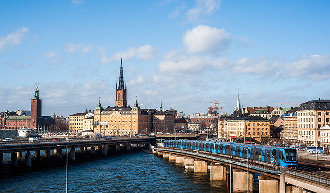 Vista aérea do bairro histórico de Gamla Stan em Estocolmo, Suécia