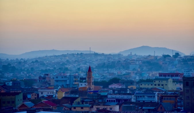 Sunset sobre a enorme cidade de Antananariva, Madagascar