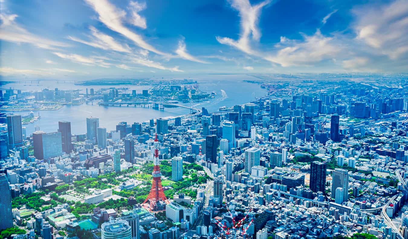Vista do imponente horizonte da bela Tóquio, Japão